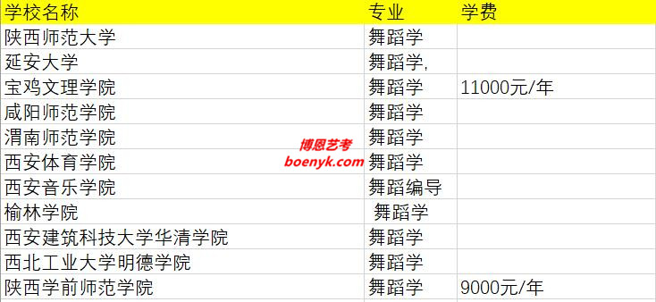 陜西省開(kāi)設(shè)舞蹈類(lèi)專(zhuān)業(yè)院校大全