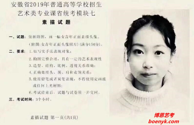 2019年安徽美術(shù)統(tǒng)考素描考題