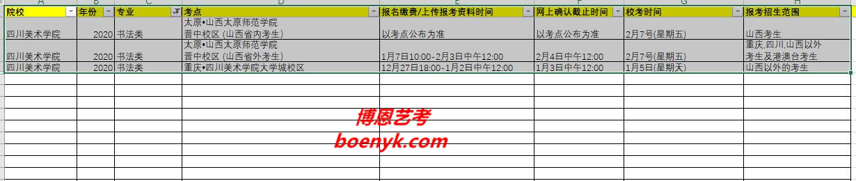 2020川美(四川美術(shù)學(xué)院)書法類專業(yè)?？紩r(shí)間