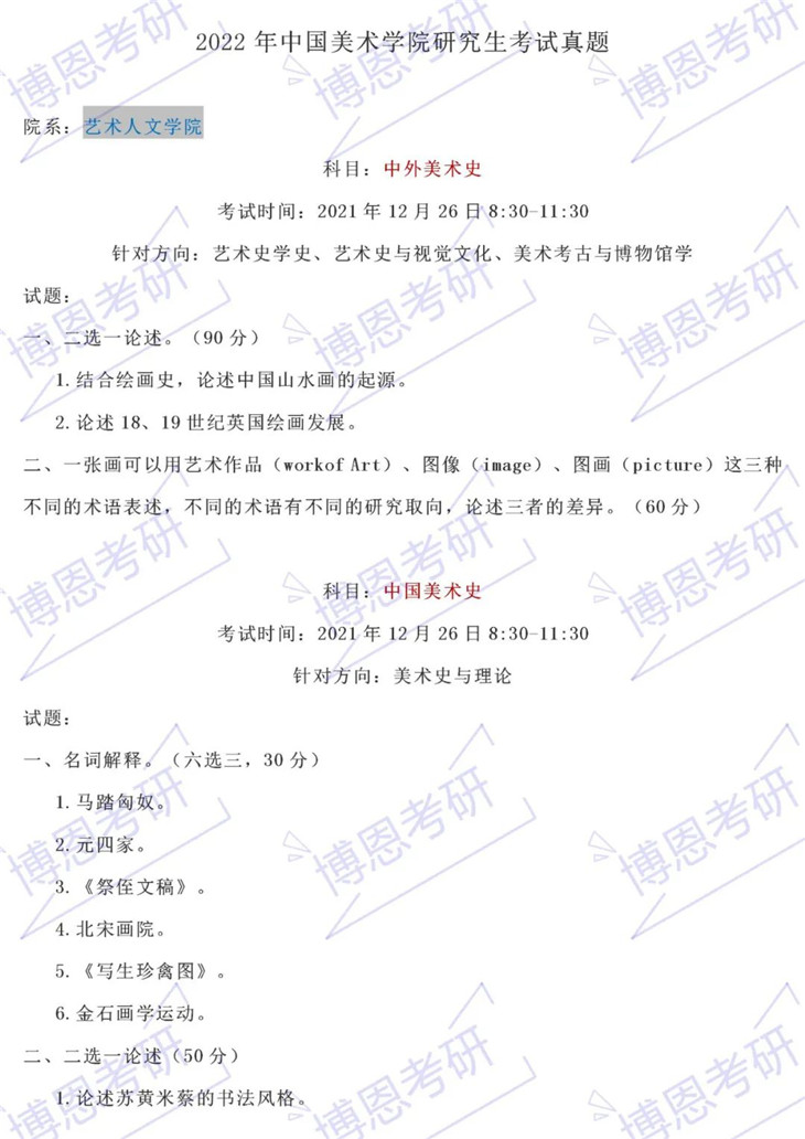中國(guó)美術(shù)學(xué)院2022年考研真題