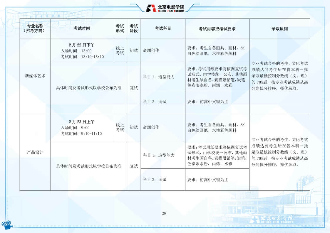 北京電影學(xué)院2022年藝術(shù)類本科、高職招生簡(jiǎn)章