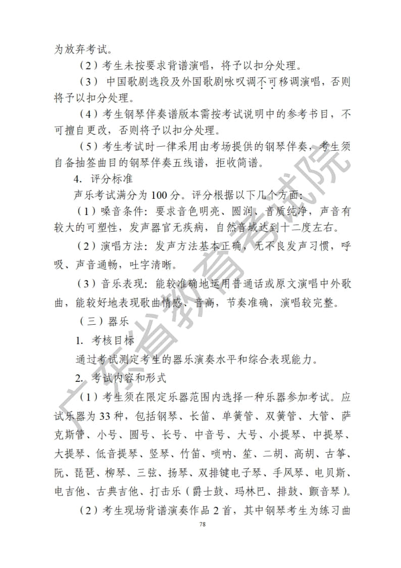 廣東省2023年音樂藝考統(tǒng)考術(shù)科考試科目和要求
