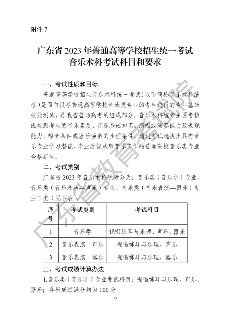 廣東省2023年音樂藝考統(tǒng)考術(shù)科考試科目和要求