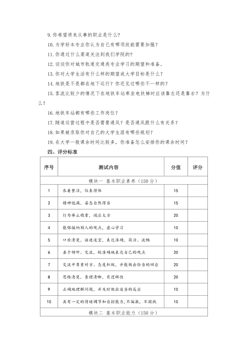 陜西工業(yè)職業(yè)技術(shù)學(xué)院單招城市軌道交通類專業(yè)面試考什么